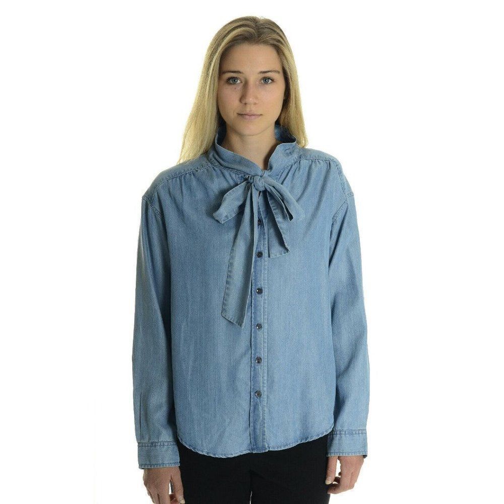 Closed Nell Denim Look Bow Tie Chambray Blouse S